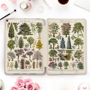 Custodia per iPad Alberi Retro iPad 10th 9th Air 5 4 Pro 12.9 11 iPad 10.2 10.9 Mini 6 Libro di scienze vintage Arte estetica Piante Natura Custodia floreale