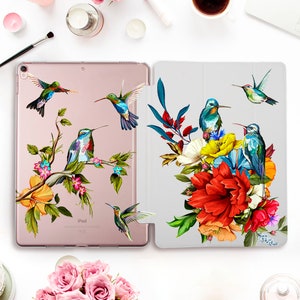 Birds iPad case for iPad Pro 11 12.9 10.5 Girl iPad 10.2 7th 9.7 6th gen iPad Air 3 Mini 5 Cute Hummingbird Flowers Floral Tropical cover