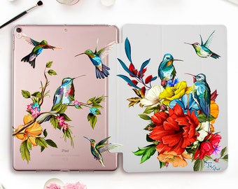 Birds iPad case for iPad Pro 11 12.9 10.5 Girl iPad 10.2 7th 9.7 6th gen iPad Air 3 Mini 5 Cute Hummingbird Flowers Floral Tropical cover