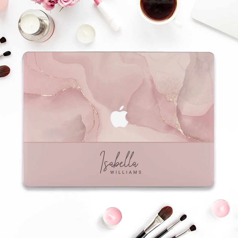 Marble MacBook case Name MacBook Pro 13 Air 13 15 M2 M1 Pro 14 MacBook Pro 16 Aesthetic custom Personalized pink lilac marble Girly case image 1