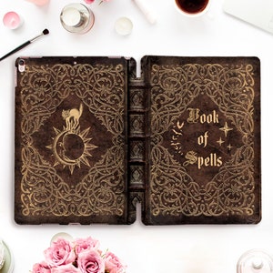 Custodia per iPad a libro Retro iPad Pro 11 12.9 10.2 10.5 Air 5 4 10.9 9.7 Mini 6 Vintage Vecchio libro degli incantesimi Stile Estetico Trendy Occulto Design custodia