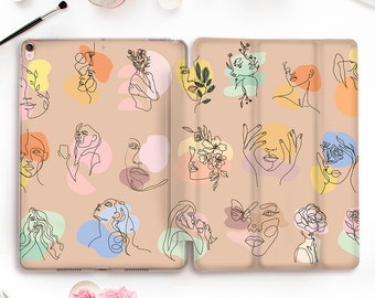 Girls iPad case Aesthetic iPad Pro 11 12.9 2021 10.5 9.7 10.2 Air 4 Mini 5 Cute Flowers Abstract Modern Line Art Pastel Girly Pattern case
