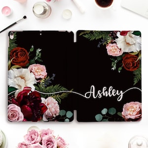 Name iPad case Personalized iPad Pro 11 12.9 10.2 9th 10.5 Air 4 10.9 9.7 Mini 6 Cute Custom Aesthetic Floral Flowers Roses case for Girl