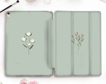 Flowers iPad case Aesthetic iPad Pro 11 12.9 2021 10.5 9.7 10.2 Air 4 Mini 5 Floral Cute Pastel Green Kawaii Neutral Minimalist Girly case