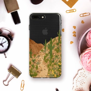 Desert iPhone case 11 Pro Max XR X 8 Plus 7 Cactus case for Galaxy S10 Note 10 Pixel 4 XL Nature Plants Green Cacti Desert Transparent cover image 1