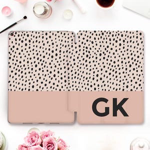 Monogram iPad case Custom iPad 11th a16 10th Air 11 iPad Pro 13 12.9 10.2 Mini 7 6 Personalized initials Aesthetic cheetah dots Neutral case