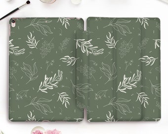 Floral iPad case Cute iPad Pro 11 12.9 10.5 9.7 10.2 inch Air 4 Mini 5 for Girl Pastel Green Botanical Nature Kawaii Aesthetic Leaves case