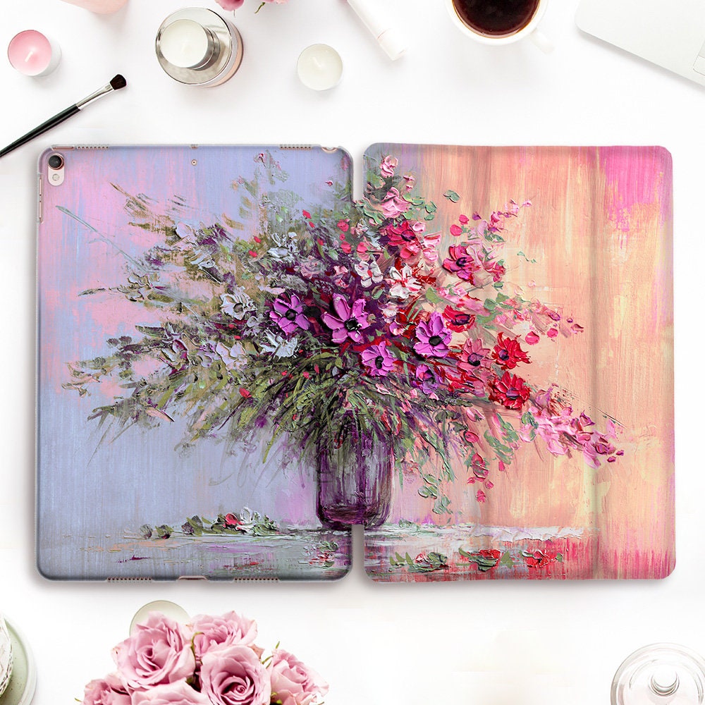 Flowers iPad case Girls iPad Pro 11 12.9 10.5 Floral iPad 9.7 10.2 7th gen Air 3 Mini 5 Cute Art Oil Paint Nature Girly Aesthetic Women case