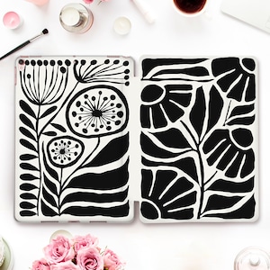 Flowers iPad case Aesthetic iPad 10th 9th Air 5 4 Pro 12.9 11 iPad 10.2 10.9 Mini 6 Trendy floral art Abstract black plants Neutral case