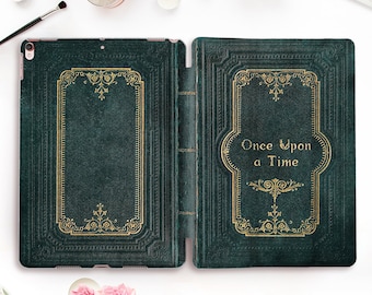 Book iPad case Vintage iPad Pro 11 12.9 10.2 10.5 Air 5 4 10.9 9.7 Mini 6 Retro Aesthetic Old Book Style Once Upon a Time Dark Green case