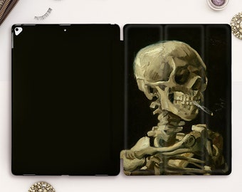 Art iPad case Skull iPad Pro 11 12.9 10.5 Vintage iPad 9.7 10.2 7th gen Air 3 Mini 5 Men Van Gogh Retro Goth Old Drawing Skeleton Anatomy