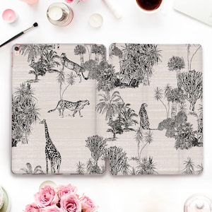Nature iPad case Aesthetic iPad Pro 11 12.9 10.2 10.5 10th Air 5 10.9 Mini 6 Trees Animals Cheetah Giraffe Retro Pattern Africa Trendy case
