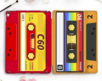 Retro iPad case Cassette iPad Pro 11 12.9 10.2 9th 10.5 Air 4 10.9 9.7 Mini 6 5 Vintage 90s 80s Music Yellow Red Orange Cool case for Men