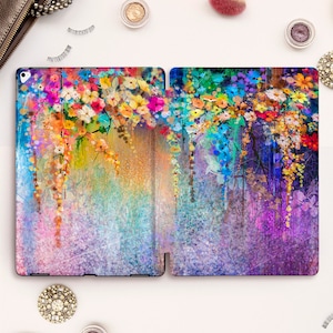 Flowers iPad case for iPad Pro 11 12.9 3rd 10.5 Art iPad 10.2 7th 9.7 6th gen iPad Air 3 Mini 5 Girls Cute Floral Rainbow Purple Women cover