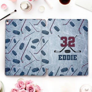 Name iPad case for boys iPad 10th 9th Air 5 Pro 12.9 11 iPad 10.2 10.9 Mini 6th Custom sports design for men Personalized hockey Trendy gift