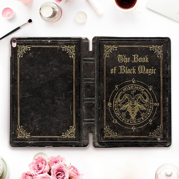 Book iPad case Goth iPad Pro 11 12.9 10.2 10.5 10th Air 5 10.9 9.7 Mini 6 Vintage Aesthetic Old Book of Black Magic for Witch Gothic case