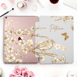 Name iPad case for iPad Pro 11 12.9 10.5 for Girl iPad 10.2 7th gen 9.7 iPad Air 3 Mini 5 Cute Personalized Custom Flowers Bird Floral cover