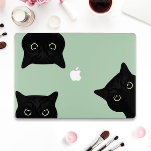 猫のMacbookケース 面白いMacbook Pro 13インチ Air 13 15 M2 M3 Pro 14 Pro 16インチ かわいい黒猫子猫 パステルライトグリーン トレンディでエレガントなケース