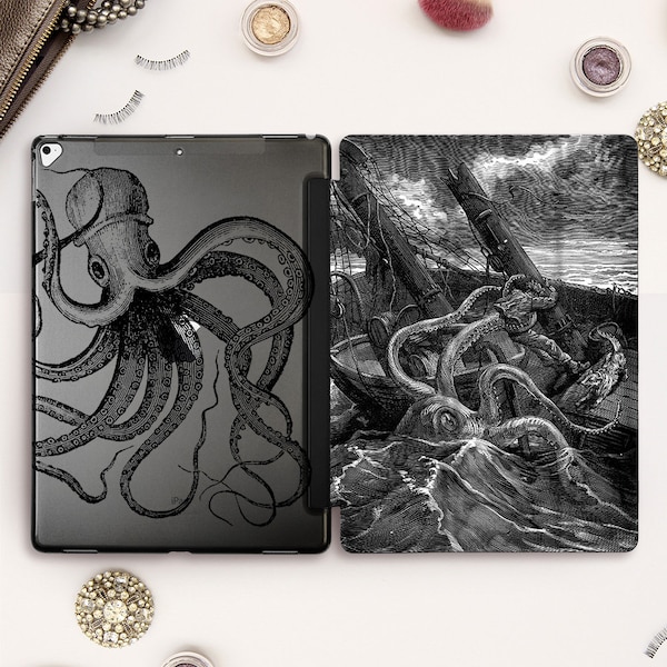 Custodia per iPad Octopus Vintage iPad Pro 11 12.9 10.5 Ocean iPad 9.7 10.2 Air 3 Mini 5 per uomo Copertina nautica retrò vecchio antico arte mare disegno