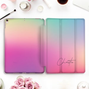 Name iPad case Girls iPad Pro 11 12.9 10.5 Personalized iPad 9.7 10.2 7th Air 3 Mini 5 2020 Rainbow Pink Cute Custom Girly Aesthetic case