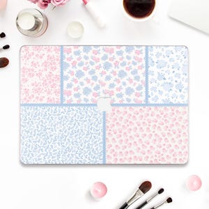 Cute Macbook case Floral Macbook Pro 13 Air 13 15 M2 M3 M4 Macbook Pro 14 16 Pink blue flowers Aesthetic coquette quilted patchwork case