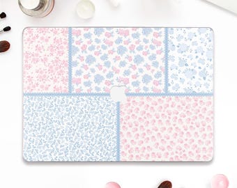 Jolie coque pour Macbook Macbook Pro 13 Air 13 15 M2 M3 M4 Macbook Pro 14 16 Coque en patchwork matelassée esthétique fleurs bleues roses