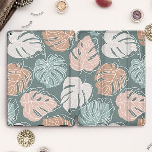 Aesthetic iPad case Monstera Leaf iPad Pro 11 12.9 10.5 9.7 10.2 8th Air 4 Mini 5 for Girl Tropical Pastel Blue Neutral Trendy Pattern case