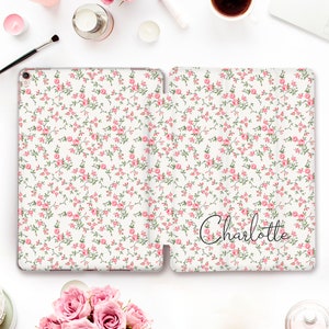 Personalized iPad case Coquette iPad 10th 9th Air 5 4 Pro 12.9 11 iPad 10.2 10.9 Mini 6 Aesthetic custom name Cute flowers roses Floral case