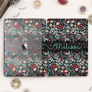 Name iPad case Girl iPad Pro 11 12.9 10.5 inch Personalized iPad 9.7 6th 10.2 7th gen Air 3 Mini 5 Cute Custom Vintage Floral Flowers cover