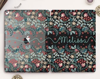Name iPad case Girl iPad Pro 11 12.9 10.5 inch Personalized iPad 9.7 6th 10.2 7th gen Air 3 Mini 5 Cute Custom Vintage Floral Flowers cover