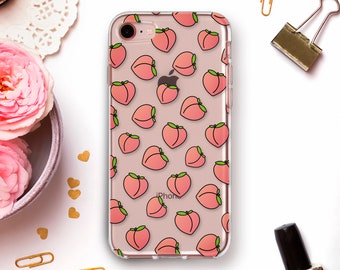 Peaches iPhone case 11 Pro XR X Kawaii case for iPhone 8 7 Galaxy S10 Pixel 4 Girls Cute Design Pattern Transparent Girly Summer Fruits case