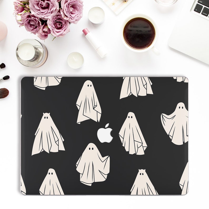 Ghosts MacBook case Halloween MacBook Pro 13 16 Air 13 M1 12 15 inch Cute Black Goth Funny Kawaii Ghost Pattern Dark Gothic Hard case Gift image 1