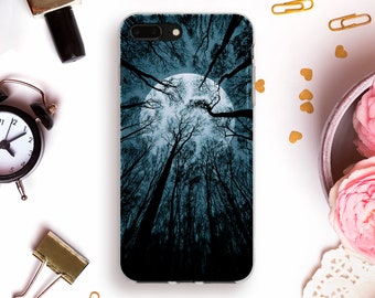 Moon iPhone case for iPhone 11 Pro Max XR X XS Trees iPhone 8 Plus 7 for Galaxy S10 S9 Pixel 4 XL Nature Men Goth Forest Night Sky cover