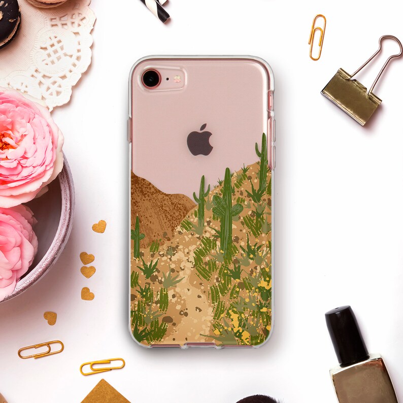 Desert iPhone case 11 Pro Max XR X 8 Plus 7 Cactus case for Galaxy S10 Note 10 Pixel 4 XL Nature Plants Green Cacti Desert Transparent cover image 3