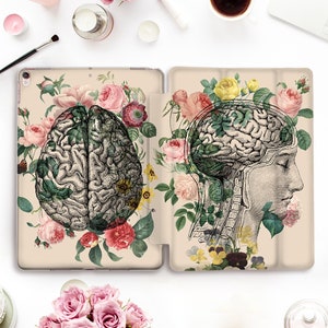 Brain iPad case Vintage iPad Pro 11 12.9 10.5 9.7 10.2 Air 4 Mini 5 Cute Floral Flowers Nurse Doctor Medical Art Aesthetic Pink Peonies case