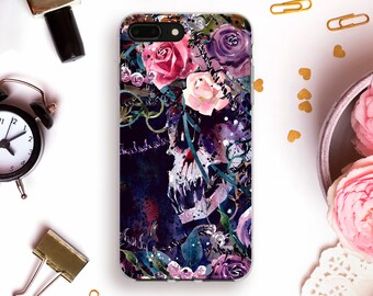 Skull iPhone case for iPhone 11 Pro Max XR X XS Floral iPhone 8 Plus 7 for Galaxy S10 S9 Pixel 4 XL Flowers Roses Horror Halloween cover