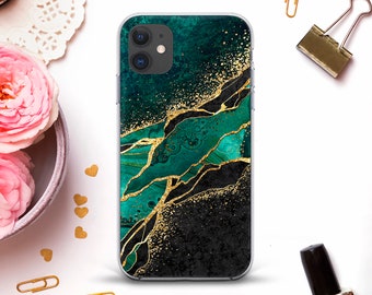 Marble iPhone case for iPhone 12 Pro 11 XR X 8 7 Aesthetic case Galaxy S21 S20 Emerald Green Gold Jade Dark Green Ombre Design  Marble case