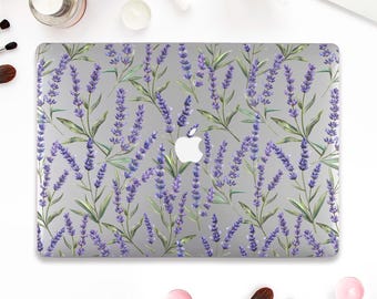 Flowers Macbook case Lavender Macbook Pro 13 inch Air 13 15 M2 M3 2024 Pro 14 16 Aesthetic purple plant Cute floral elegant transparent case
