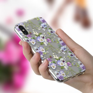 Pansies iPhone case 11 Pro XR X Girls case for iPhone 8 7 Galaxy S20 Pixel 4 Kawaii Cute Design Blue Flowers Aesthetic Lilac Floral case image 5