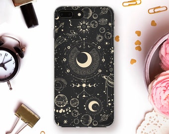 Night iPhone case Moon for iPhone 11 Pro XR X 8 7 Stars case Galaxy S20 Pixel 4 Girls Space Planets Design Mystical Astrology Celestial case
