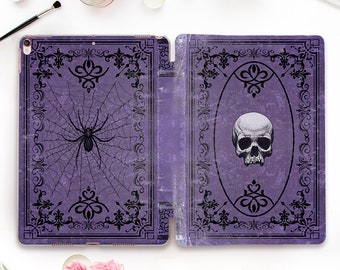 Gothic iPad Hülle Book iPad Pro 11 12.9 10.2 10.5 10th Air 5 10.9 Mini 6 Aesthetic Goth Okkultes altes Buch Horror Schädel dunkel lila Witchy Fall