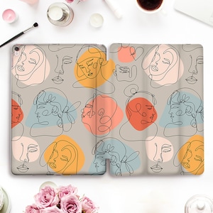 Art iPad case Girls iPad Pro 11 12.9 10.5 Aesthetic iPad 9.7 10.2 7th gen Air 3 Mini 5 Line Drawing Girly Minimalist Modern Abstract Faces