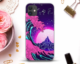 Japanese iPhone case for iPhone 11 Pro XR X 8 7 Vaporwave case Galaxy S20 Pixel 4 Retro Art Japan Mountain Purple Wave Kanagawa Sunset case