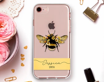 Bee iPhone case 11 Pro XR X Name case for iPhone 8 7 Galaxy S20 Pixel 4 XL Girls Personalized Cute Custom Design with Flowers Aesthetic case