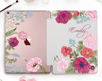 Name iPad case for iPad Pro 11 12.9 10.5 for Girl iPad 10.2 7th 9.7 6th gen iPad Air 3 Mini 5 Personalized Cute Custom Flowers Floral cover