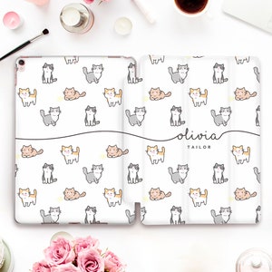 Personalized iPad case Kawaii iPad 10th 9th Air 5 4 Pro 12.9 11 iPad 10.2 10.9 Mini 6th 10.5 9.7 Cute Cats Aesthetic Custom case for Girls