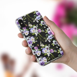 Pansies iPhone case 11 Pro XR X Girls case for iPhone 8 7 Galaxy S20 Pixel 4 Kawaii Cute Design Blue Flowers Aesthetic Lilac Floral case image 6