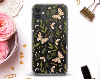 Floral iPhone case for iPhone 12 11 Pro XR X 8 Plus Nature case Galaxy S20 Pixel 4a for Girl Kawaii Butterflies Insects Green Botanical case