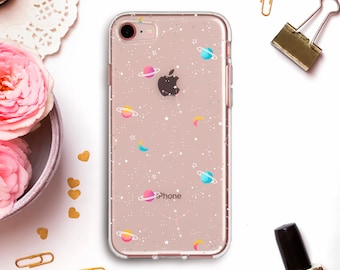Stars iPhone case for iPhone 11 Pro Max XR X XS Cute iPhone 8 Plus 7 for Galaxy S10 S9 Pixel 4 XL Girl Kawaii Space Planets Simple cover