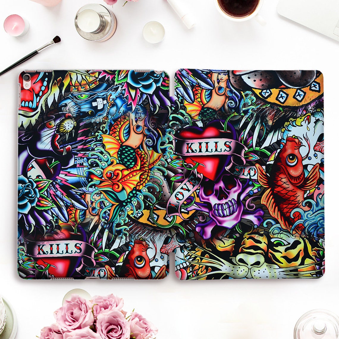 Art Ipad Case Tattoo Design Ipad Pro 11 12.9 10.5 Skull Ipad Etsy